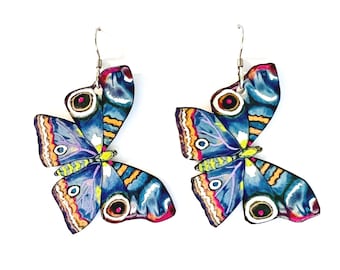 Colorful Kaleidoscope Butterfly Art Dangle Statement Earrings