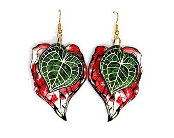 Layered Tropical Plant Leaves Art Dangle Statement Earrings