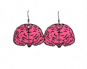 King Gizzard and the Lizard Wizard Mindfuzz Neon Pink Brain Glowing Transparent Dangle Earrings