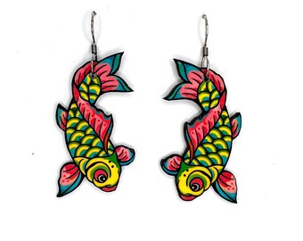 Tattoo Fish Art Dangle Earrings