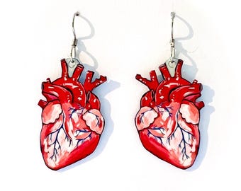 Huge Anatomical Heart Art Statement Dangle Earrings