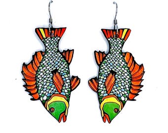 Retro Fish Art Dangle Earrings