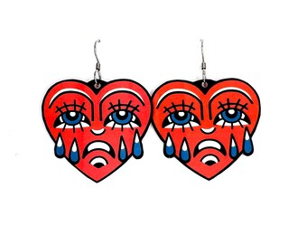 Huge Crying Hearts Statement Dangle Earrings