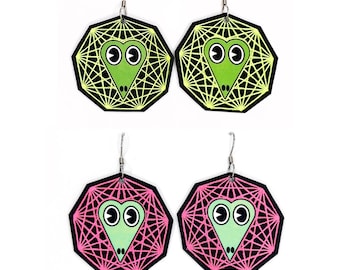 King Gizzard and the Lizard Wizard Neon Gizzy-Gator-Nonagon Earrings!