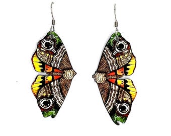 Colorful Owl Moth Wing Art Dangle Earrings