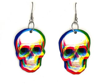 Glitch CMYK 3D Totenkopf Ohrringe