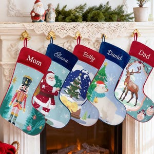 Personalized Needlepoint Christmas Stockings – 16” Large Family Stockings –Hand-Stitched Nutcracker, Santa, Polar Bear, Reindeer, Snow Globe