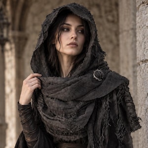 Distressed LARP Costume Scarf, Medieval Fantasy Wrap, Post Apocalyptic Renaissance Scarf for Halloween Costume