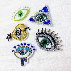 Patchs oeil du diable faits main, oeil du diable thermocollant avec perle, écussons brodés à coudre DIY pour vêtements, décoration d'intérieur, accessoires