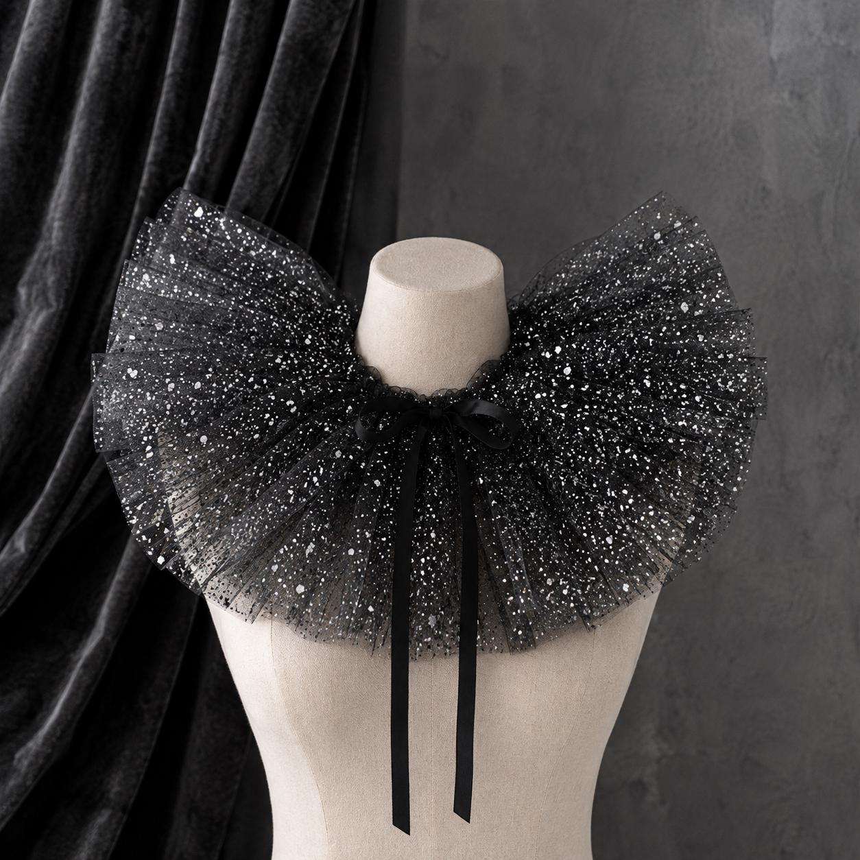 Gothic Lace Ruff Collar Halloween Costume Accessory, Victorian Elizabethan Glitter Collar, Dramatic Neckwear for Cosplay Party Outfit