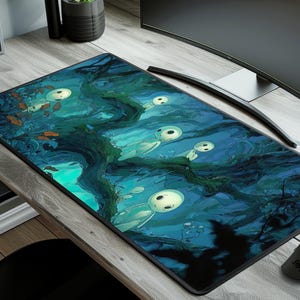 Anime Forest Spirit Desk Mat, Anime Mouse Pad XL, Cute Desk Pad For Keyboard, Cozy Desk Setup Aesthetic, Gift For Otaku, Study Desk Decor
