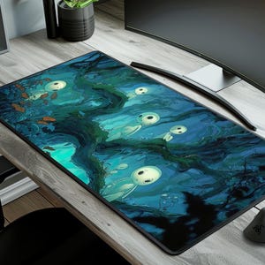 Alfombrilla de escritorio Anime Forest Spirit, alfombrilla de ratón Anime XL, bonita alfombrilla para teclado, diseño de escritorio acogedor, regalo para otakus, decoración de escritorios de estudio.