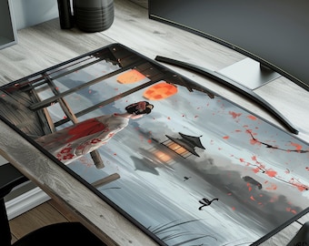 Alfombrilla de escritorio Ukiyo-e Geisha: Alfombrilla de ratón para juegos con arte japonés, alfombrilla de teclado grande y extendida.