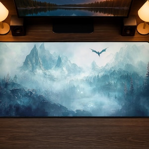 Fantasy Dragon Landscape Gaming Desk Mat, XL Extended Mouse Pad for Gamers, Dragon Desk Pad, Aesthetic Fantasy Desk Setup Accessory