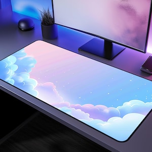 Pastel Cloud Desk Mat, Aesthetic Mouse Pad for Cozy Desk Setup, Kawaii Gamer & Study Workspace Decor, Soft XXL Desk Pad