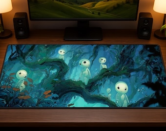 Alfombrilla de escritorio Anime Forest Spirit, alfombrilla de ratón para juegos mágica y extendida, configuración acogedora