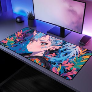 Podkładka pod mysz Neon Flora Elf, rozszerzona podkładka pod mysz z japońskim anime, antypoślizgowa podkładka do gier