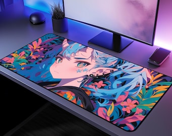 Alfombrilla de escritorio Neon Flora Elf, alfombrilla de ratón extendida de anime japonés, alfombrilla de juego antideslizante