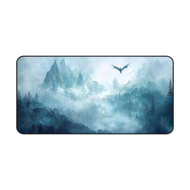 Fantasy Dragon Landschaft Gaming Schreibtischmatte, XL erweiterte Mauspad, Immersive Arbeitsplatz Zubehör Bild 4