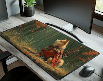 Alfombrilla de escritorio Shiba Inu Samurai: Accesorio de juego con arte de anime del Japón feudal