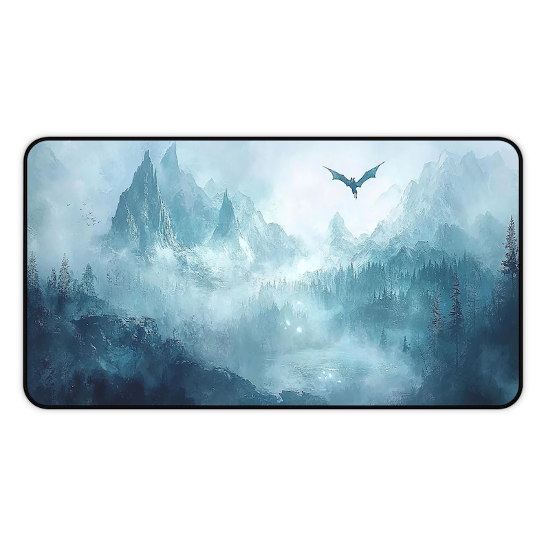Fantasy Dragon Landschaft Gaming Schreibtischmatte, XL erweiterte Mauspad, Immersive Arbeitsplatz Zubehör Bild 3