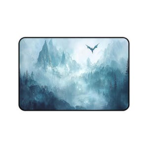 Fantasy Dragon Landschaft Gaming Schreibtischmatte, XL erweiterte Mauspad, Immersive Arbeitsplatz Zubehör Bild 5