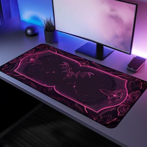 Neon Kawaii Demonwing Desk Mat, Pastel Goth Gaming Mouse Pad XL, Anime Aesthetic Desk Mat, Cute Goth Battlestation Accessory