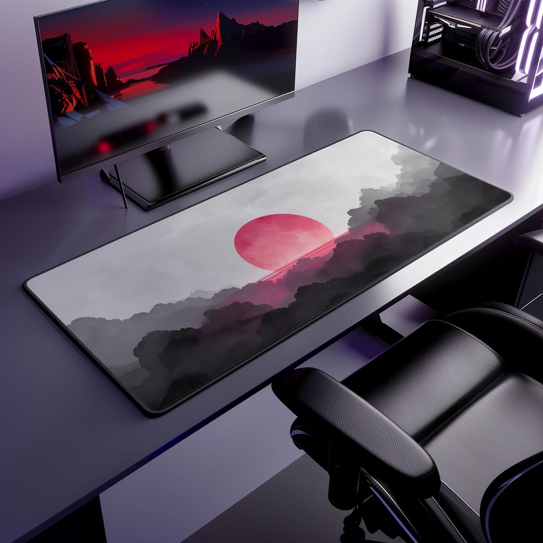 Japanese Aesthetic Desk Mat, Sunset Desk Pad, Minimalist Workspace ...