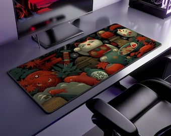 Alfombrilla de escritorio Maneki Neko, tapete artístico del gato de la suerte japonés, alfombrilla de ratón grande