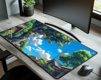 Anime Countryside Desk Mat, Japanese Scenery Mouse Pad, Calming Decor