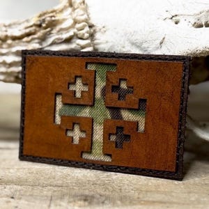 Jerusalem Cross Leather Patch | Crusader Cross  Patch | Tactical Morale Patch | chest Patch | plate carrier patch | multicam patch