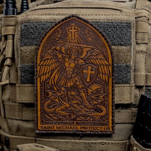 Saint Michael Leather Patch – plate carrier chest Patch – morale patch – Christian Tactical Patch – military kit patch - LEO police patch