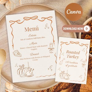 Thanksgiving Dinner Menu Template, Elegant Autumn Decoration for Family Celebration, Instant Download