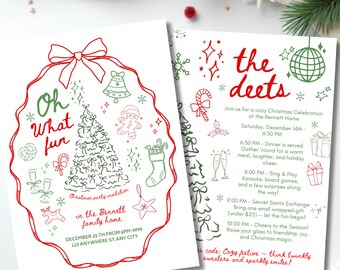 Friendsmas Party Invitation Template | Editable Christmas Dinner invite  | Fun Hand-Drawn Xmas Card (Instant Download)