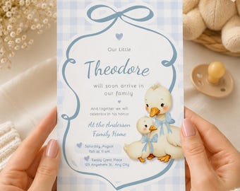 Plantilla de invitación para baby shower de Silly Goose, una pequeña invitación para baby shower de Silly Goose, invitación editable, descarga digital