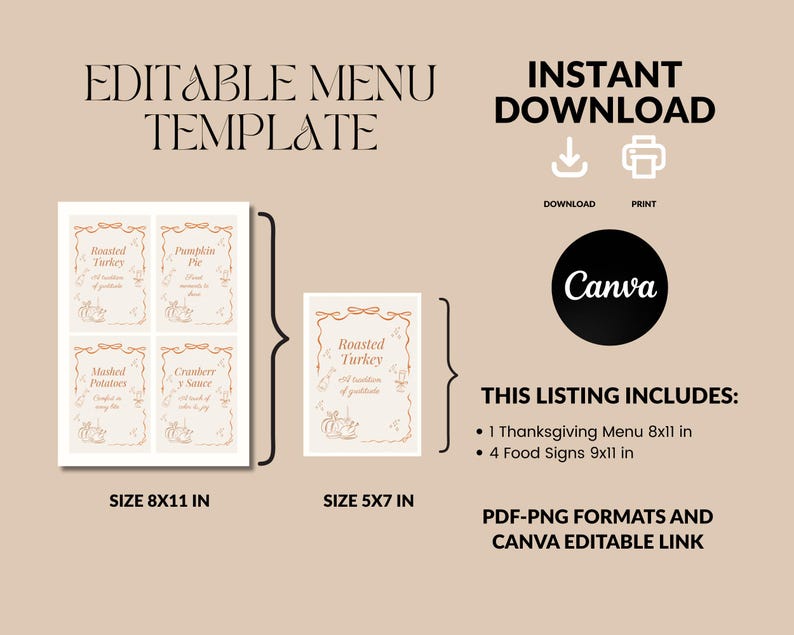 Thanksgiving Dinner Menu Template, Elegant Autumn Decoration for Family ...