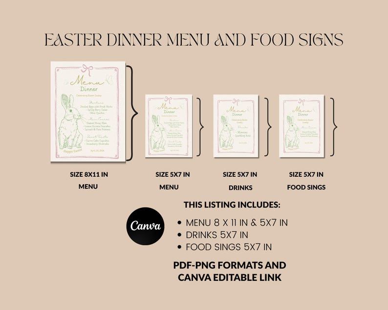 Easter Bunny Dinner Menu Template: Hand-drawn Coquette Table Decoration ...