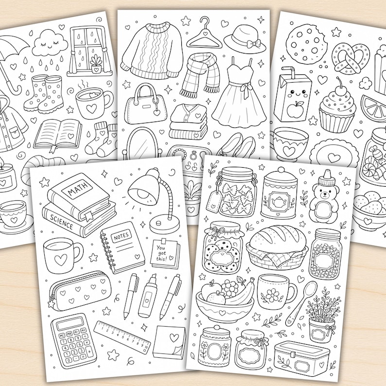 Dibujos para colorear de la vida cotidiana, lindos patrones para colorear para adultos y niños, descarga en PDF imprimible. imagen 3