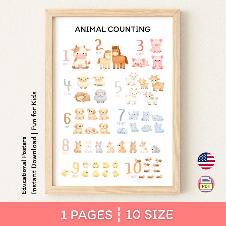 Animal Counting Printable for Kids, Preschool Numbers Chart 1-10 ...