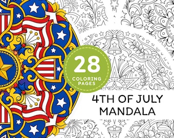 Disegni da colorare di mandala per il 4 luglio, stampabili, libro da colorare con motivi patriottici per adulti, download digitale per il relax.