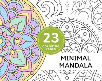 Afdrukbare mandala kleurplaten, minimale mandala kleurboek voor volwassenen, stressverlichting ontspanning pdf digitale download