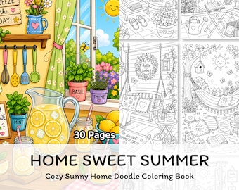 Libro da colorare "Home Sweet Summer", pagine da colorare con disegni di case accoglienti, PDF stampabile, arte per il relax estivo, download immediato