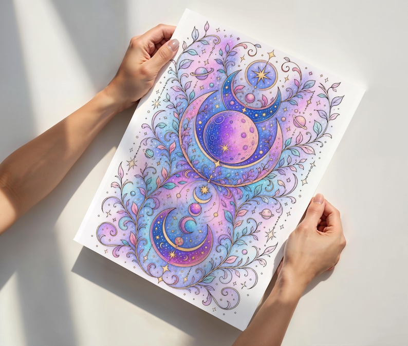 Celestial Mandala Coloring Pages for Adults, Cosmic Moon & Sun ...