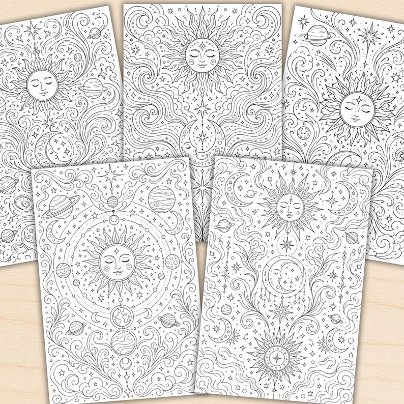 Celestial Mandala Coloring Pages for Adults, Cosmic Moon & Sun ...