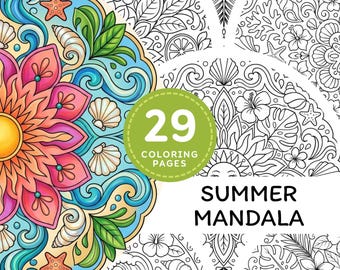 Letnie kolorowanki mandali do druku w formacie PDF dla dorosłych, kolorowanka mandali tropikalnych do pobrania w wersji cyfrowej Relaks