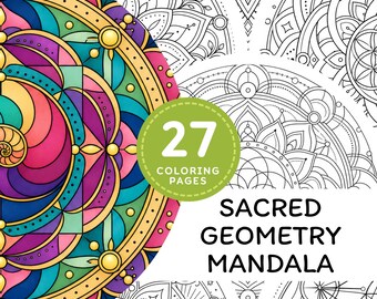 Sacred Geometry Coloring Pages Printable, Mandala Coloring Book for Adults, Spiritual Art PDF PNG Instant Download