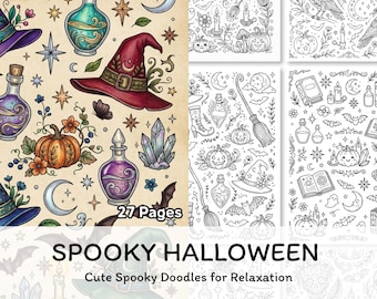 Disegni di Halloween carini da colorare, PDF spettrali da stampare, disegni di fantasmi, zucche e streghe da colorare per bambini e adulti
