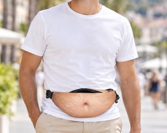 Witzige Bauchtasche mit behaartem Bauch, realistische Gürteltasche für Männer, Scherzartikel für Männer