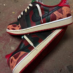 custom hand painted horror movie (Freddy) nightmare inspired low top shoes