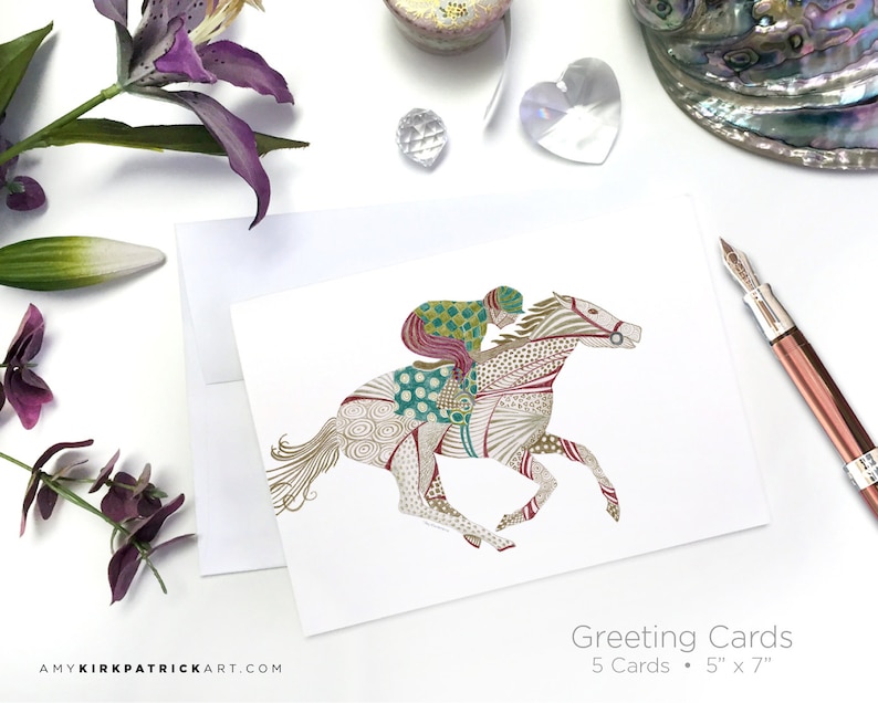 Original Art Wall Art Decor Horse Racing IN THE MONEY Pencil Drawing Greeting Cards Choose Signed Print